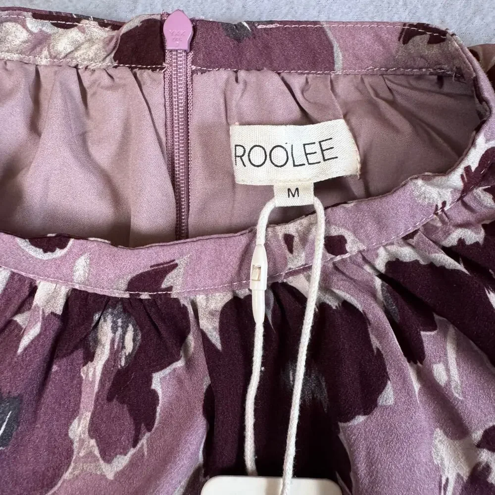 NWT Roolee Women's Bloomwood Mauve Floral Drop Waist Long Sleeve Midi Dress - M